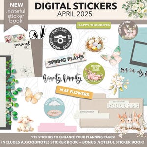 DIGITAL PLANNER STICKERS | April 2025 Plan + Journal Stickers | Goodnotes Sticker Book | Noteful Sticker Book