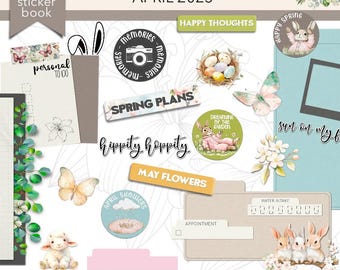 DIGITAL PLANNER STICKERS | April 2025 Plan + Journal Stickers | Goodnotes Sticker Book | Noteful Sticker Book
