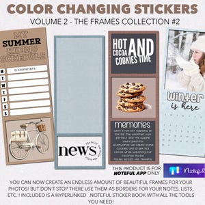 Puede incluir: Conjunto de pegatinas digitales con varios marcos, incluyendo un horario de verano, un marco de noticias y un calendario de invierno. Incluye un marco de "Chocolate caliente y galletas" con galletas con chispas de chocolate.