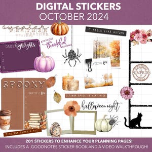 DIGITAL PLANNER STICKERS | October 2024 Plan + Journal Stickers | Goodnotes Sticker Book