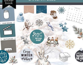 DIGITAL PLANNER STICKERS | January 2025 Plan + Journal Stickers | Goodnotes Sticker Book