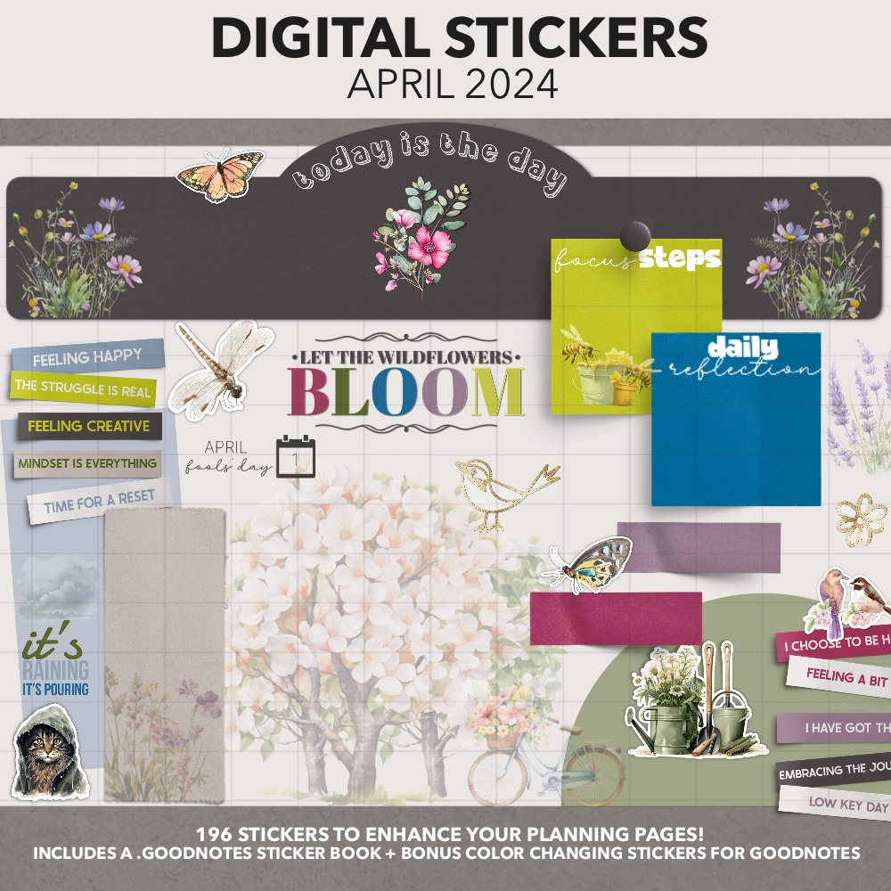 DIGITAL PLANNER STICKERS | April 2024 Plan + Journal Stickers ...