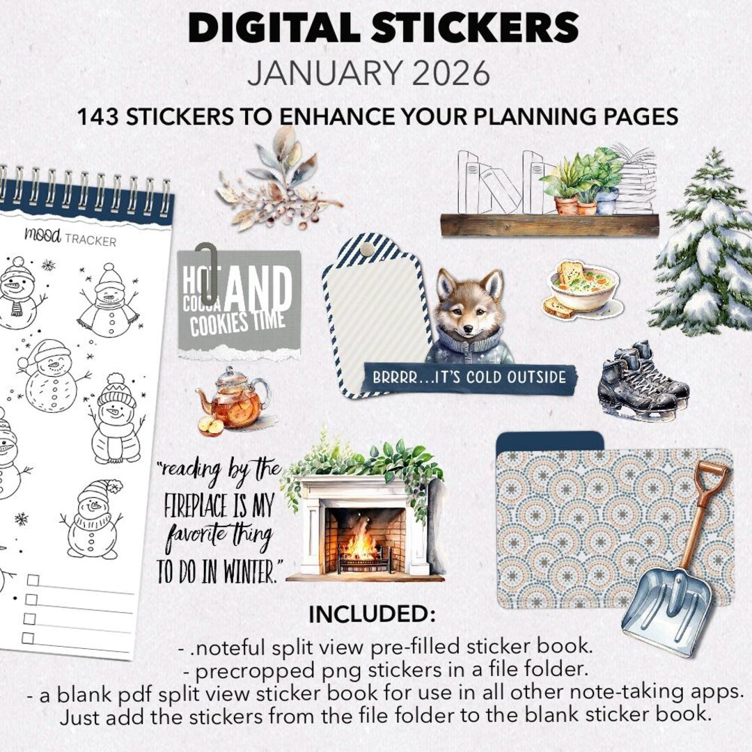 DIGITAL PLANNER STICKERS | January 2026 Stickers | Noteful Sticker Book ...