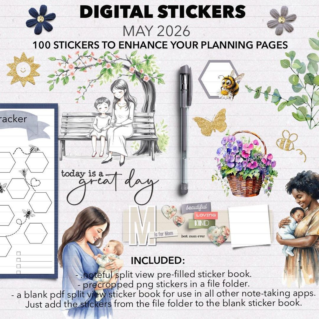 DIGITAL PLANNER STICKERS | May 2026 Stickers | Noteful Sticker Book - Etsy