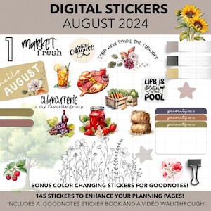 DIGITAL PLANNER STICKERS | August 2024 Plan + Journal Stickers | Goodnotes Sticker Book