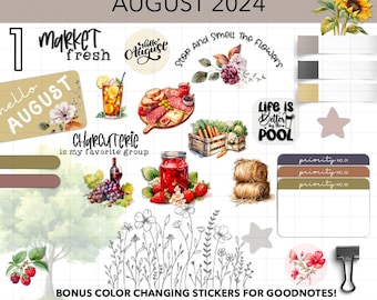 DIGITAL PLANNER STICKERS | August 2024 Plan + Journal Stickers | Goodnotes Sticker Book