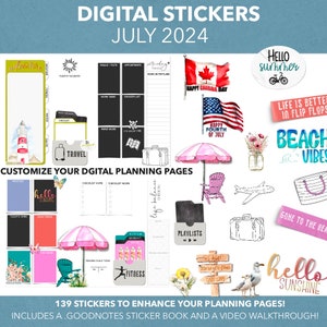 DIGITAL PLANNER STICKERS | July 2024 Plan + Journal Stickers | Goodnotes Sticker Book