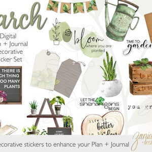 DIGITAL PLANNER STICKERS | March Plan + Journal Decorative Sticker Set