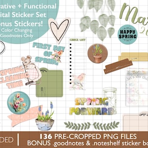 DIGITAL PLANNER STICKERS | March 2023 Plan + Journal Stickers | Goodnotes Sticker Book