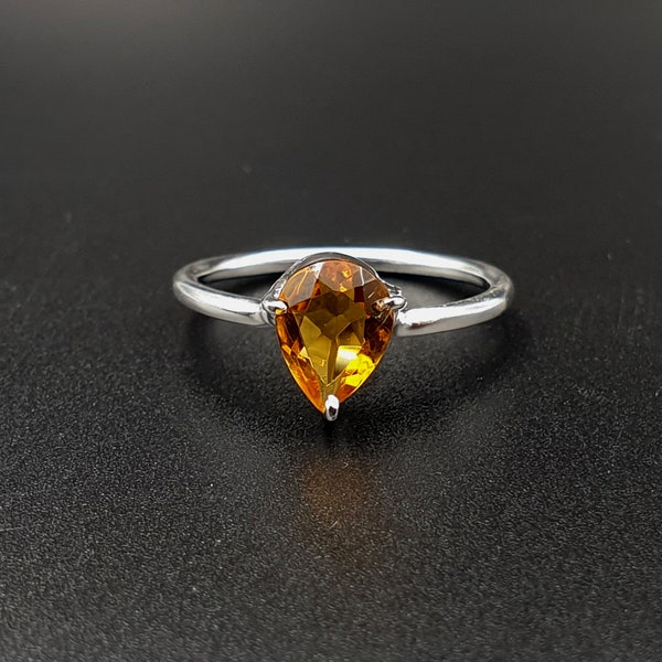 925 Sterling Silver Yellow Citrine  Gemstone Faceted Ring ~ Designer Ring ~ Pear  Shape Handmade Ring ~ Gemstone Jewelry Ring Size 3 To 16US