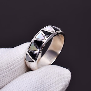 Quality 100% Natural Black Onyx Biwa Pearl Gemstone Ethnic Style Handmade 925 Sterling Silver Ring 6.5 US