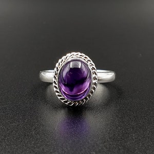 100} Natural Purple Amethyst 925 Sterling Silver Ring- Amethyst Designer Oval Shape Ring-Women For Gift -  Ring Size 3 TO 16 US
