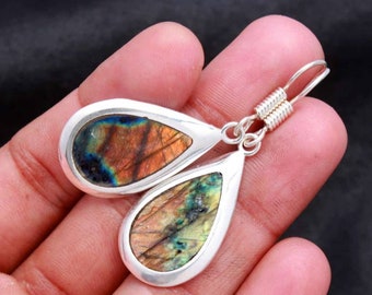 Handgemachte Labradorit Ohrringe: Ethnische 925 Sterling Silber Schmuck