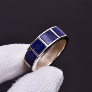Bijoux faits main de style ethnique en lapis-lazuli naturel, bague en argent sterling 925, taille environ 3 à 16 États-Unis