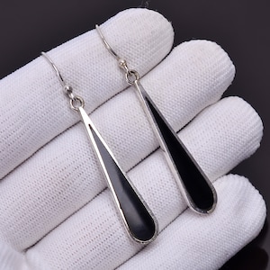 Awesome Top Grade Quality 100% Natural Black Onyx Gemstone Ethnic Style Handmade Jewelry 925 Sterling Silver Dangle Earrings 2.30