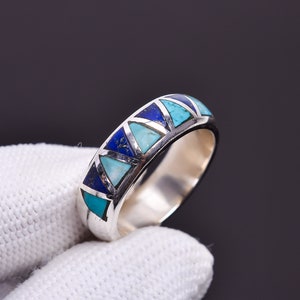 1 Top Grade Quality Natural Lapis Lazuli Turquoise Gemstone Ethnic Handmade Jewelry 925 Sterling Silver Ring Approx Size  3 To 16 US