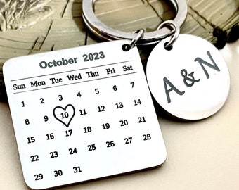 Personalised Calendar Keyring | Engraved Date Gift | Keychain Name | Couple Keychain | Wedding Gift | Birthday Gift | Anniversary Gift