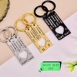 It Started With a Message Keychain | Personalized Date & Time Couple Keyring Set | Romantic Gift for Anniversary, Wedding, Valentine's Day