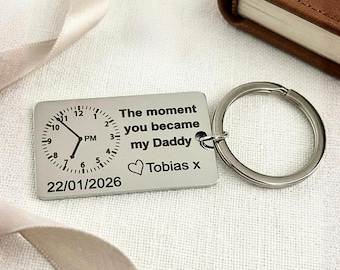 Personalised Daddy Keyring, First Father's Day Gift, Engraved New Dad Keychain ,Stainless Steel