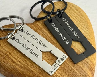 Personalised First Home Keyring Set – Stainless Steel Couple Gift