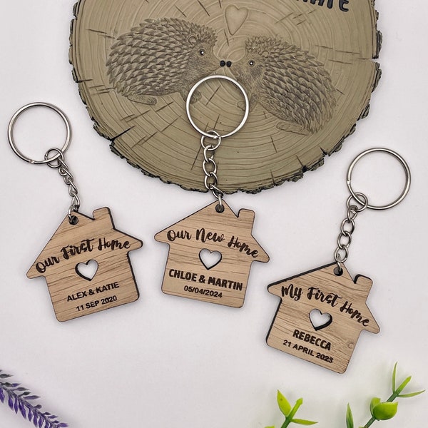 Our First Home Couples Keyring, Personalised House Warming Key Chain, Set of 2 Moving House Gift, New Home Keyrings, His & Hers Homeowner