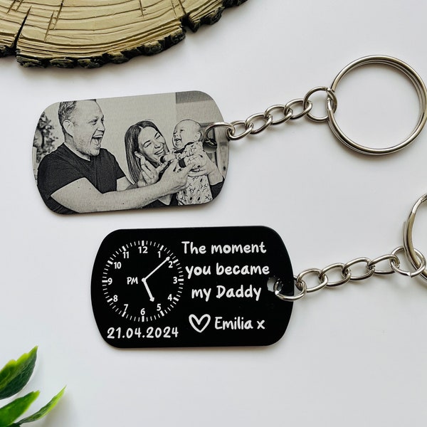 Personalised Daddy Photo Keyring - The Moment You Became My Daddy | Personalised New Born Baby Gift | Gift for New Mummy Daddy Grandma Nanny