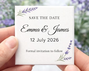 Save the Date Magnet Personalised Wedding Fridge Magnet Lavender Floral Save the Dates Custom Wedding Favour Botanical Rustic Wedding 2026