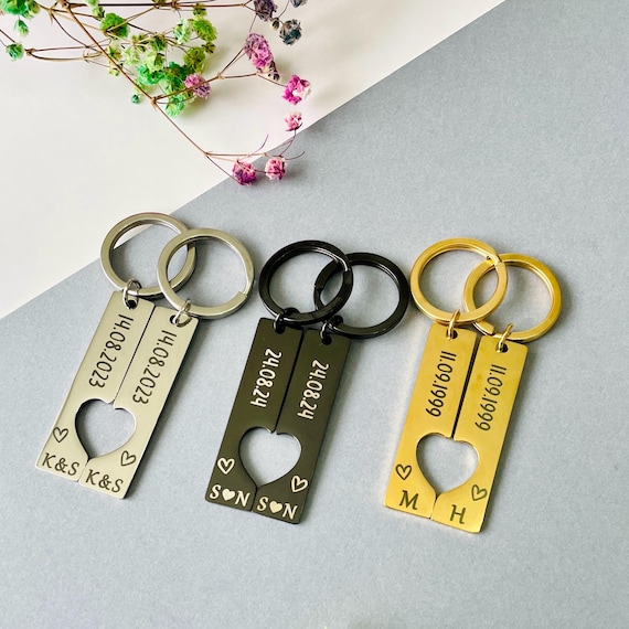 Personalised Engraved Heart Couple Keychain Set Wedding Date Keyring With Coordinates Anniversary Gift Engravable Date Keychain key Ring Etsy UK