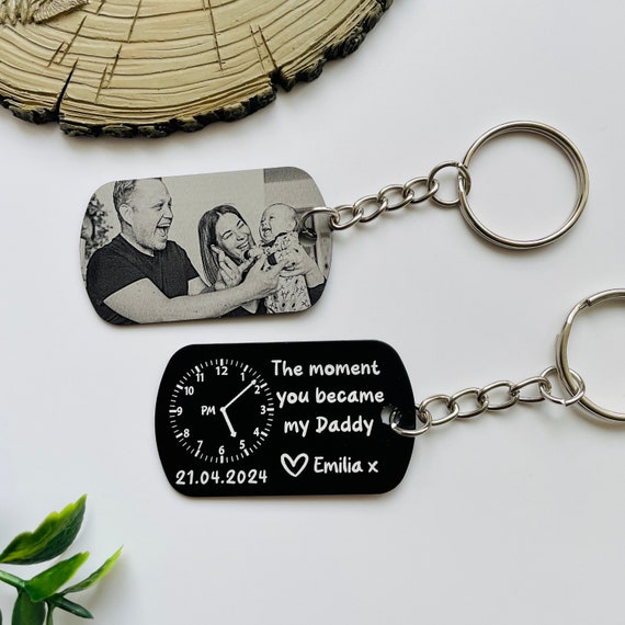 Personalised Daddy Photo Keyring | The Moment You Became My Daddy | Engraved Photo Gift for Dad, Birthday Keepsake