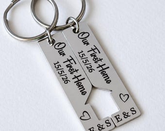 2x Our First Home Personalised Couples Keyring, New Home Keyrings, House Warming Key Chain, Moving House Gift, His & Hers Keyring Homeowner