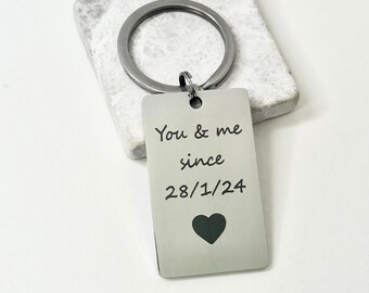 Personalised Anniversary Keyring, You & Me Since Date, Engraved Gift for Boyfriend or Girlfriend