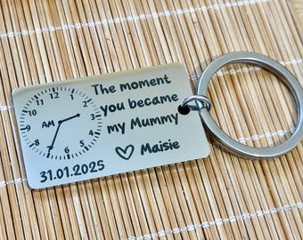 Personalisierte neue Eltern Schlüsselanhänger - Der Moment du wurdest meine Mama, Edelstahl