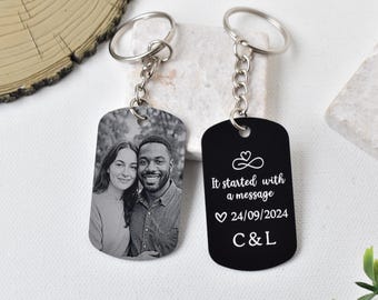 Personalised “It Started With a Message” Keyring – Photo & Special Date Keepsake