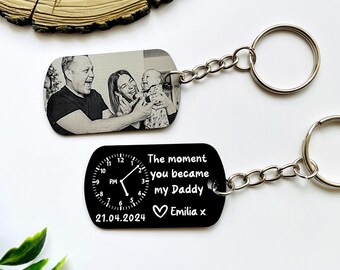Personalised Daddy Photo Keyring, Baby Name, Birth Date & Time, New Dad Gift