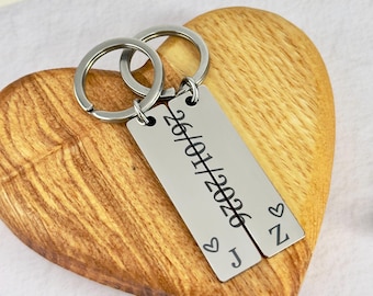 Gepersonaliseerde roestvrijstalen koppelsleutelhangers: puzzelsleutelhangerset jubileum