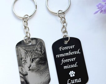 Personalised Cat Memorial Photo Keyring, Engraved Pet Loss Keepsake, Cat Sympathy Gift