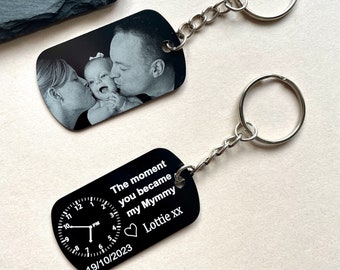 Personalised Daddy Keyring | Engraved Photo Gift with Date & Time | New Dad Gift, First Father's Day  Keepsake