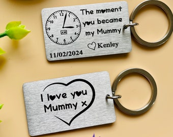 Personalised Metal Keyring | Thoughtful Mother's Day Gift,New mummy gift, New Born Baby Gift ,The Moment You Became My Mummy | Daddy Keyring