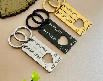 Set portachiavi con coppia di cuori personalizzati con incisione, portachiavi con data di matrimonio con coordinate, regalo di anniversario, portachiavi con data incisa, regalo da Lui Lei