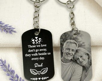 Personalised Memorial Photo Keyring, Engraved Keychain, Remembrance Gift, Loss of Dad Mum, Sympathy Bereavement Keepsake, In Loving Memory