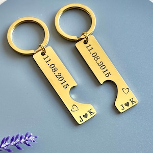 Custom Engraved Heart Couple Keychain Set, Wedding Date Keyring with Coordinates Anniversary Gift Engravable Date Keychain Gift from Him Her image 2