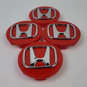 Set of 4 Wheel Rim Center Caps Silver black Red chrome Honda Logo