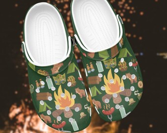 CAMPING CLOGS, Adventure Clogs, Explorer Clogs, Vacation Clogs, Summer Time Clogs, Campfire Clogs, Camp Sandals, Camp Shoes, Beach Clogs