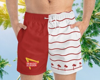 In N Out Swim Trunks, Summer Swim Trunk, In-N-Out, In and Out Swimsuit, Red Swim Short, Mens Swimwear, In-N-Out Bathing Suit, Beach Vacation