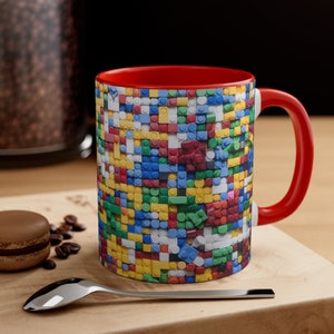 Think Geek Build On Brick, 3 Mugs, Tea/Coffee Cup Lego Gray, Red, Black