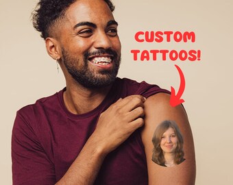 Custom Temporary Tattoos, Personalized Tattoo, Grooms Photo Bachelorette Birthday Party Favors Funny Gift Personalized Face Cutout