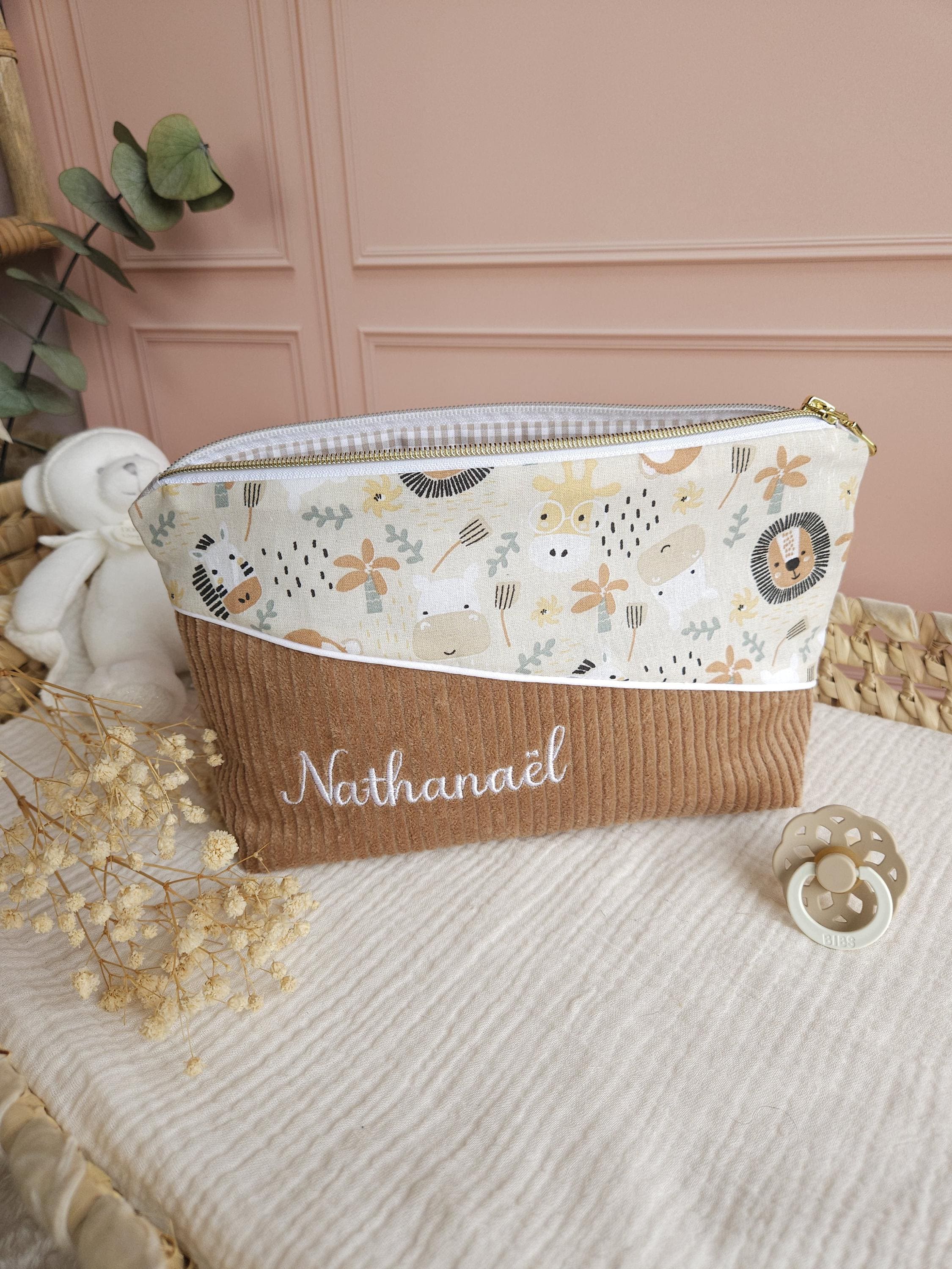 Trousse De Toilette Personnalisée Avec Prénom – 20x15x5 Cm, Coton Épais, Idéal Cadeau Femme Ou Fille (Nature/Rouge)