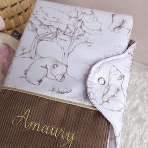 Protège carnet de santé personnalisé en velours et coton animaux ours cadeau de naissance noel