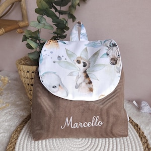 Sac à dos personnalisé enfant maternelle ou crèche en velours tissu animaux cadeau de naissance