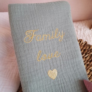 Personalized family booklet cover embroidered in double cotton gauze with small embroidered heart image 3